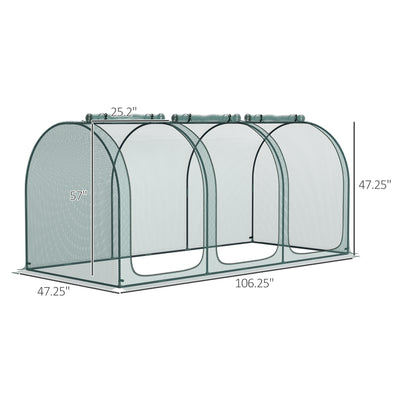 9' x 4' Crop Cage, Plant Protection Tent with Three Zippered Doors, Steel Frame, Storage Bag and 4 Ground Stakes, for Garden, Yard, Lawn
