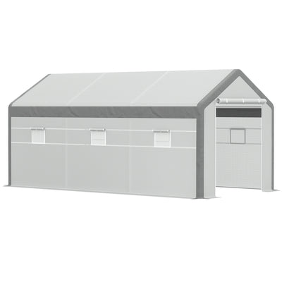 20' x 10' x 9' Walk-in Greenhouse, Outdoor Garden Warm Hot House with 6 Roll-up Windows, 2 Zippered Doors and Weather Cover, White