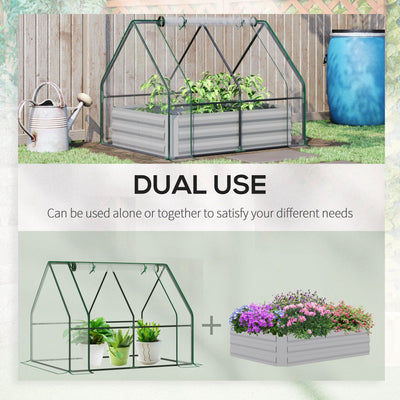 Raised Garden Bed with Cover, Outdoor Galvanized Metal Planter Box Kit, 4 x 3 ft Mini Greenhouse with 2 Large Screen Windows, for Growing Flowers, Vegetables and Herbs