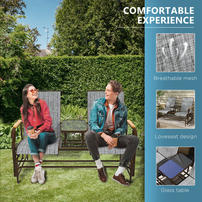 Outdoor 2-Person Glider Bench, Outside Glider Swing Chair Loveseat with Table, Steel Frame