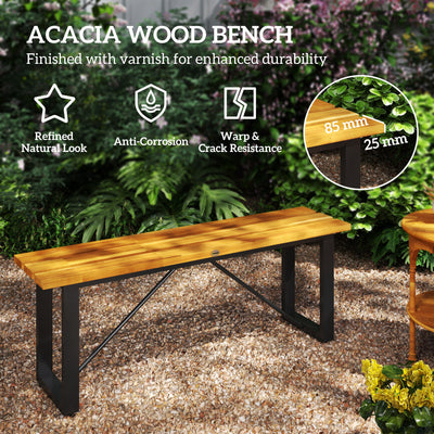 Outdoor Bench, 2-Person Backless Garden Bench, Acacia Wood Patio Bench Loveseat with Slatted Seat for Porch, Park, Teak