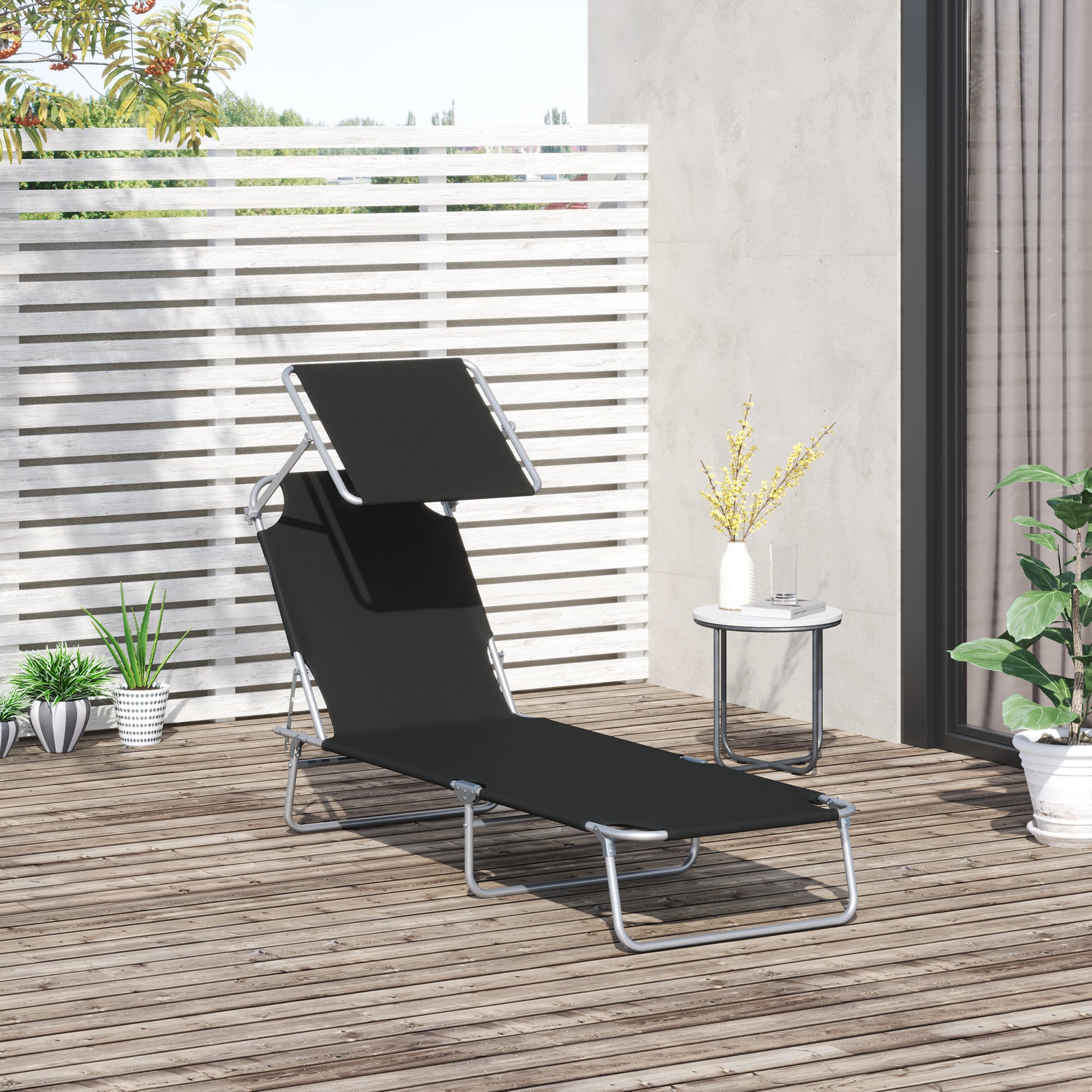 Outdoor Pool Chaise Lounge Chair, Folding Tanning Chair with Sun Shade