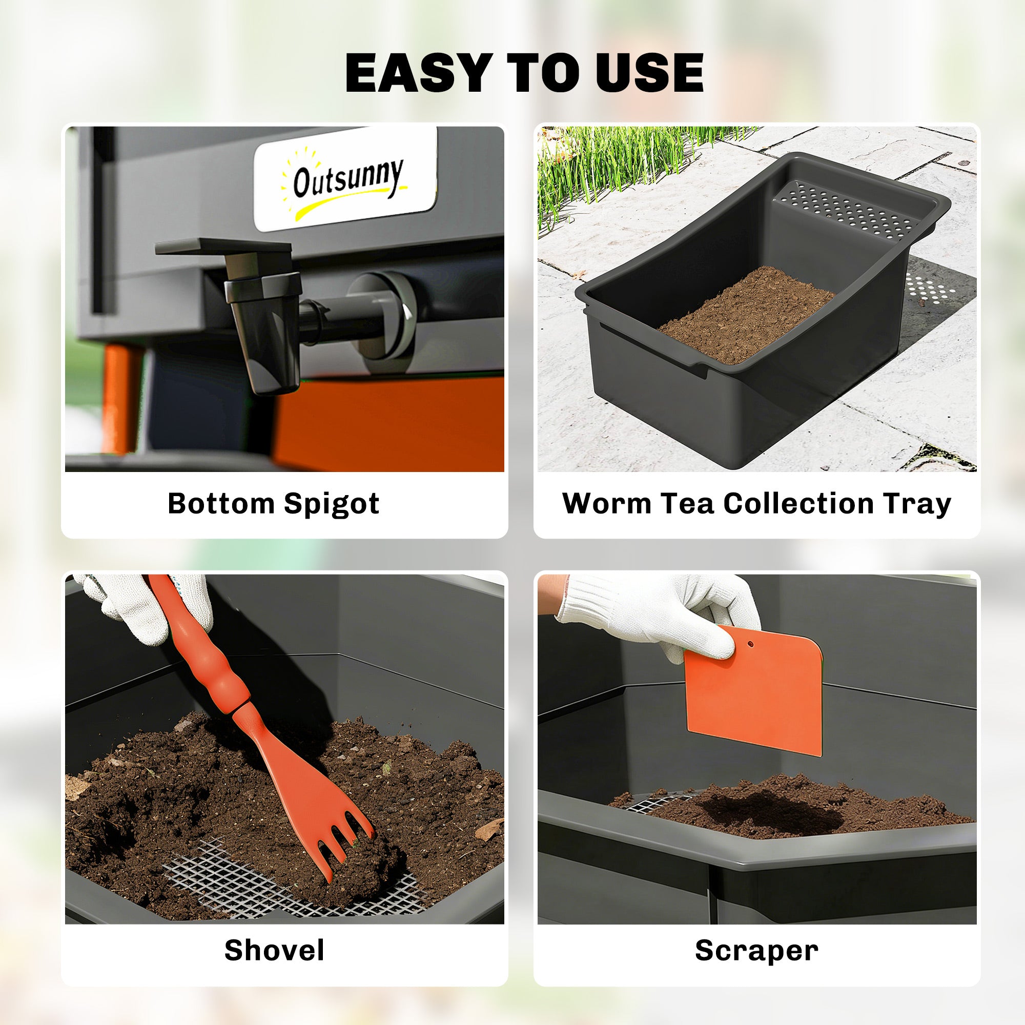 4-Tray Worm Composter Bin, 7.4 Gal Outdoor & Indoor Worm Composter for Recycling Food Waste