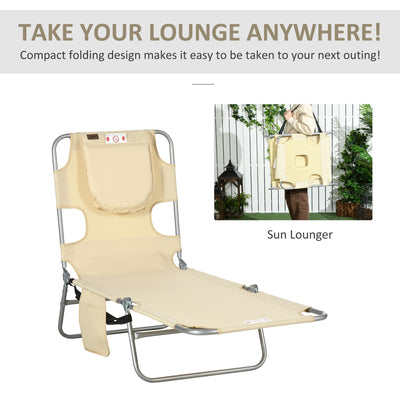 Tanning Chair with Face Hole, 5-Level Adjustable Outdoor Chaise Lounge Chair with Pillow for Beach, Pool