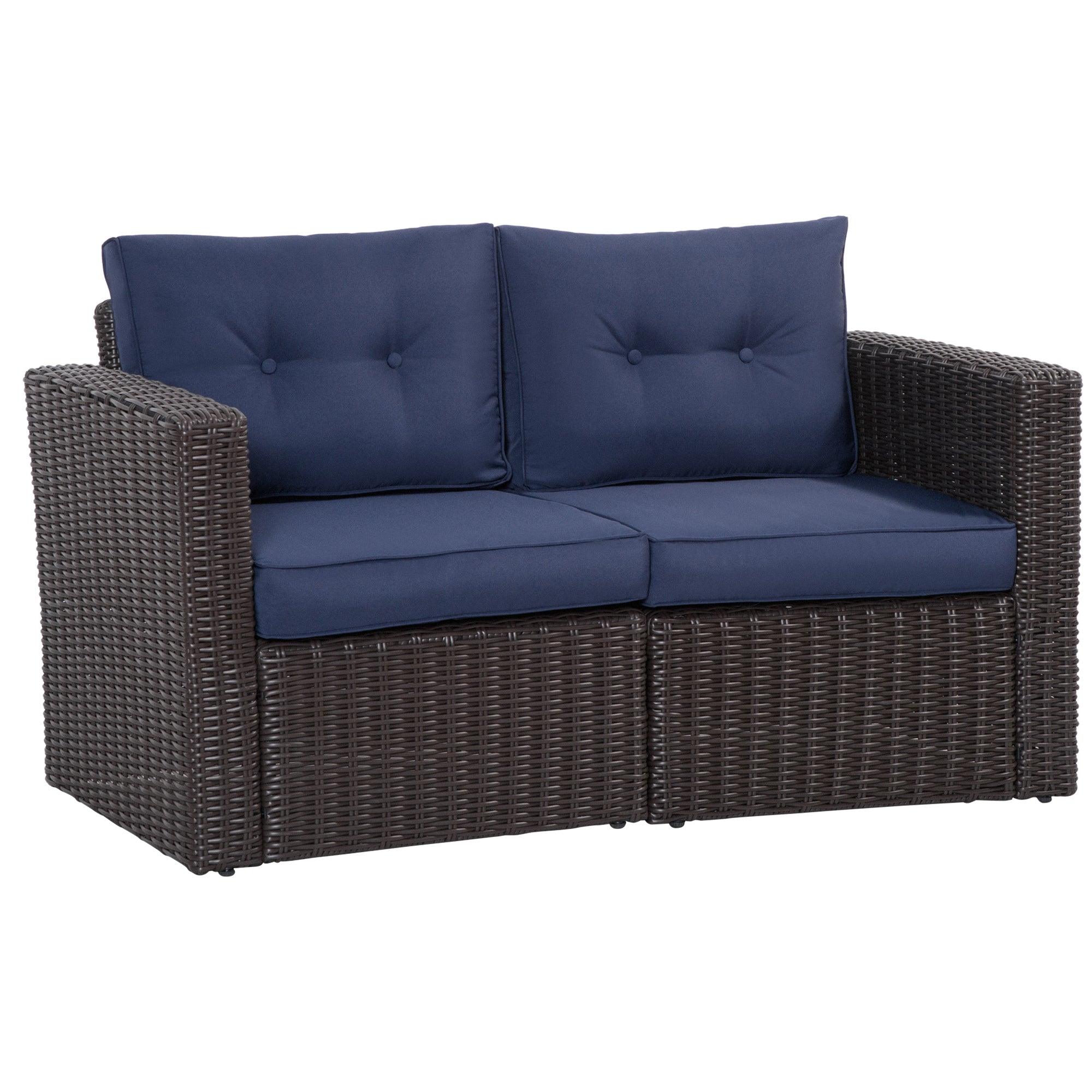 2 Piece Patio Wicker Corner Sofa Set, Outdoor PE Rattan Furniture, with Curved Armrests and Padded Cushions for Balcony, Garden, or Lawn