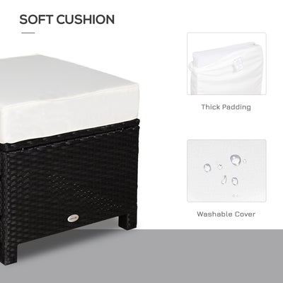 20" Patio Wicker Ottoman, Multipurpose Outdoor PE Rattan Footrest, Additional Seating, Side Table with Soft Cushion, Black, Cream White