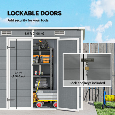 8' x 4' Plastic Outdoor Storage Shed with Floor, Window, Lockable Doors and Vents for Backyard Patio Lawn