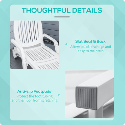 Outdoor Chaise Lounge Chair on Wheels with Storage Box, Waterproof Lounger with Quick Assembly, Folding Design, 5 Level Adjustable Backrest for Pool, Beach, Patio, Garden, White
