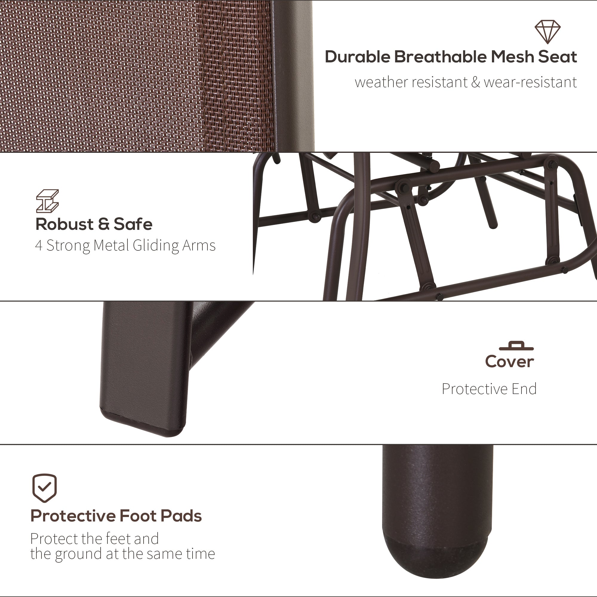 Outdoor Glider Chairs with Coffee Table, Patio 2-Seat Rocking Chair Swing Loveseat with Breathable Sling for Backyard, Garden, and Porch