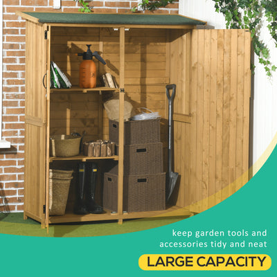 Outdoor Storage Cabinet Wooden Garden Shed Utility Tool Organizer with Waterproof Asphalt Rood, Lockable Doors, 3 Tier Shelves for Lawn, Backyard