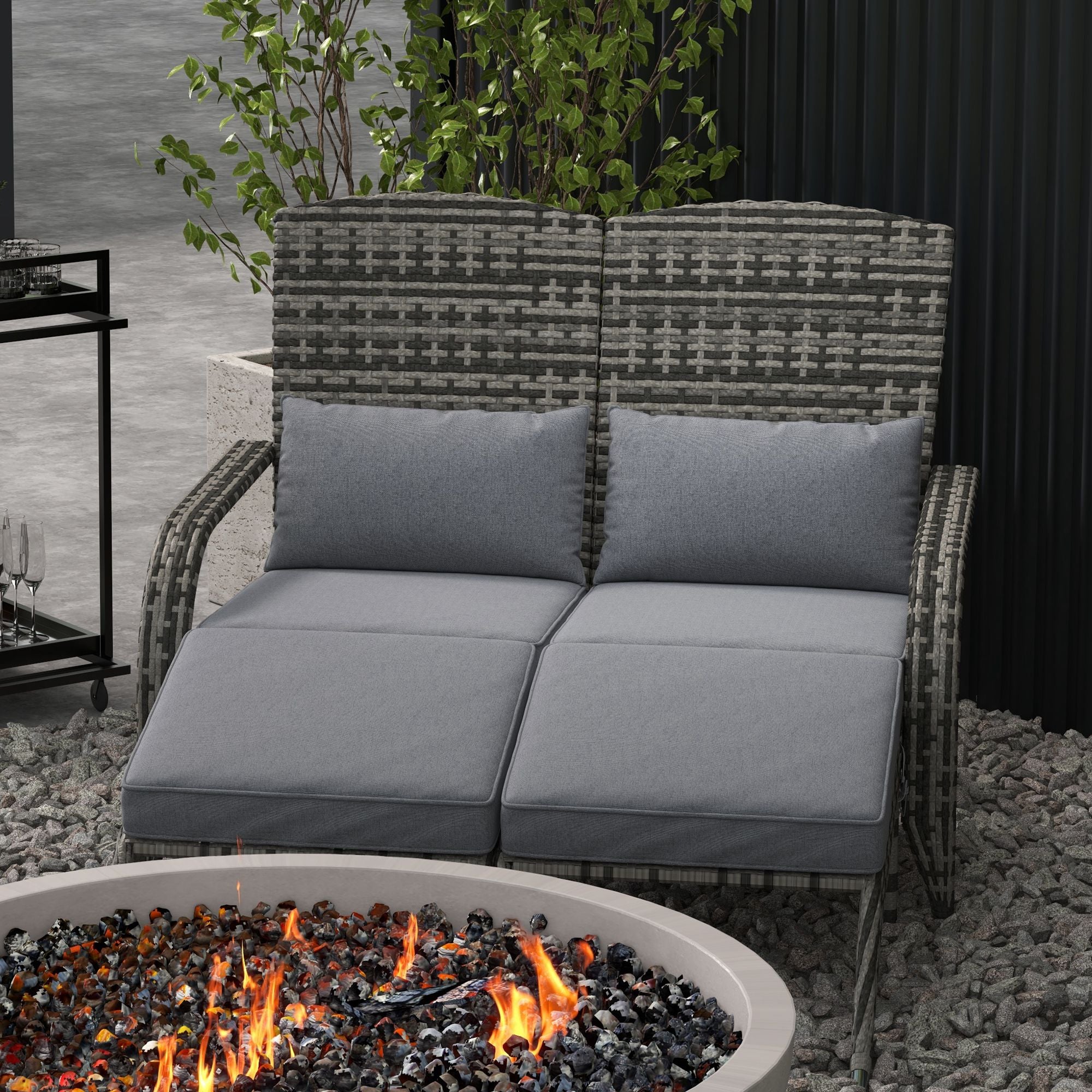 2 Person Patio Wicker Adirondack Chair, High-Back Fire Pit Chair with Cushions