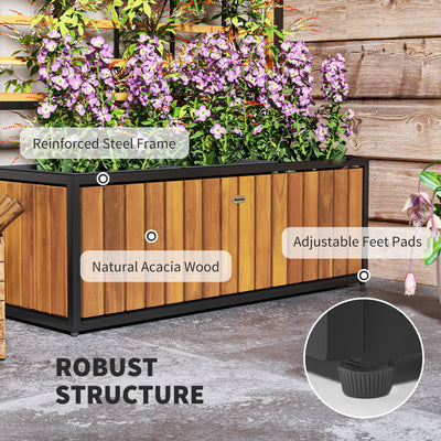 Wooden Raised Garden Bed with Trellis, Removable Pots for Backyard, Patio, Balcony, 29" x 11" x 52"