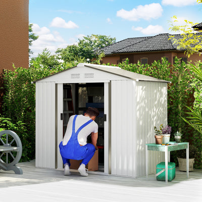 7' x 4' Outdoor Storage Shed, Garden Tool Metal Shed with Foundation Kit, Double Lockable Door, Air Vents and Sloping Roof, for Backyard, Patio, Lawn