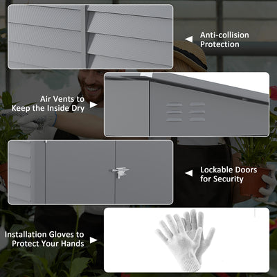 4.6' x 9' Outdoor Storage Shed, Lean to Metal Shed with Foundation Kit, Lockable Doors and Gloves for Patio, Lawn