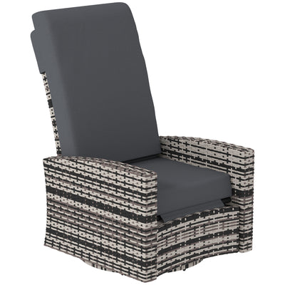 Outdoor Wicker Swivel Recliner Chair, Lifting Footrest, 360° Rotating Basic, Water-resistant Cushions, Dark