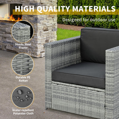 Wicker Bistro Patio Set, 2 Porch Chairs & Glass Table, Black