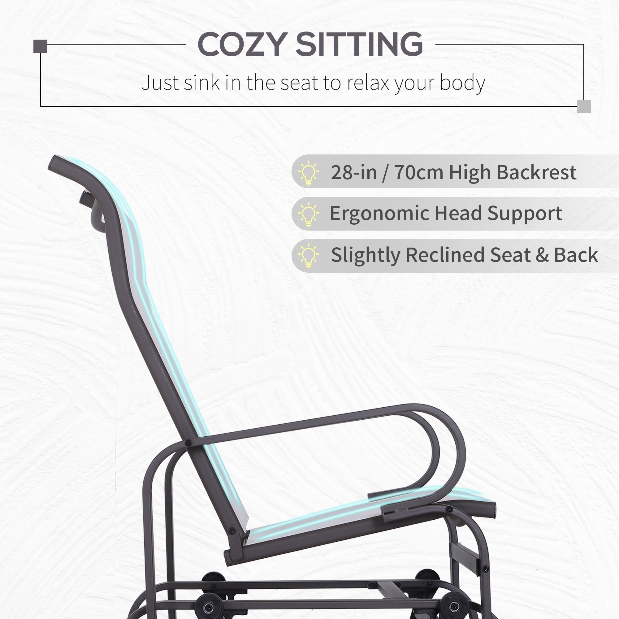 Outdoor Patio Glider Rocker, Metal High-Back Chair for Outdoor Use