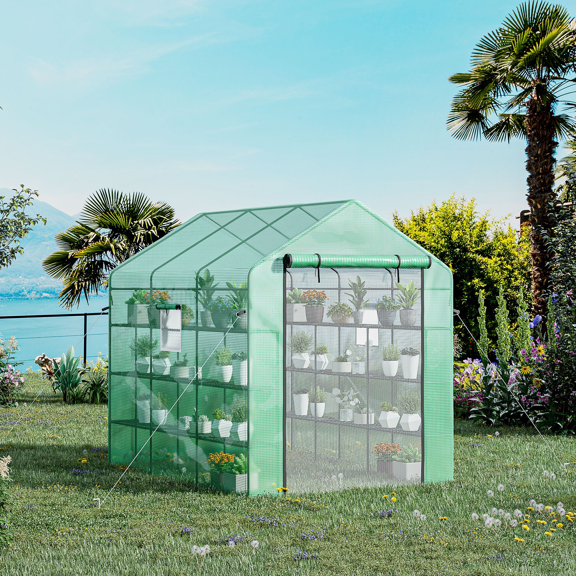 8' x 6' x 7' Temporary Greenhouse for Growing Flowers with Mesh Door & Windows