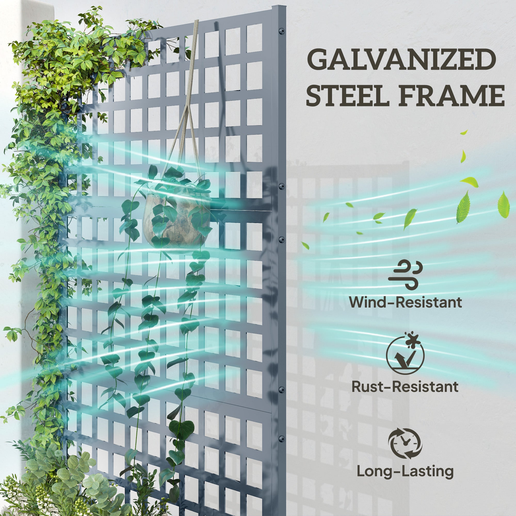 Galvanized Raised Garden Bed Planter Box with Trellis for Climbing Plants, Vegetable, Vines, 43" x 16" x 70"