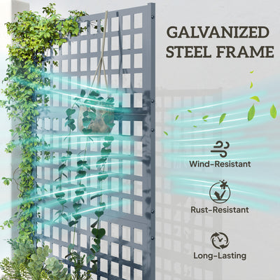 Galvanized Raised Garden Bed Planter Box with Trellis for Climbing Plants, Vegetable, Vines, 43" x 16" x 70"
