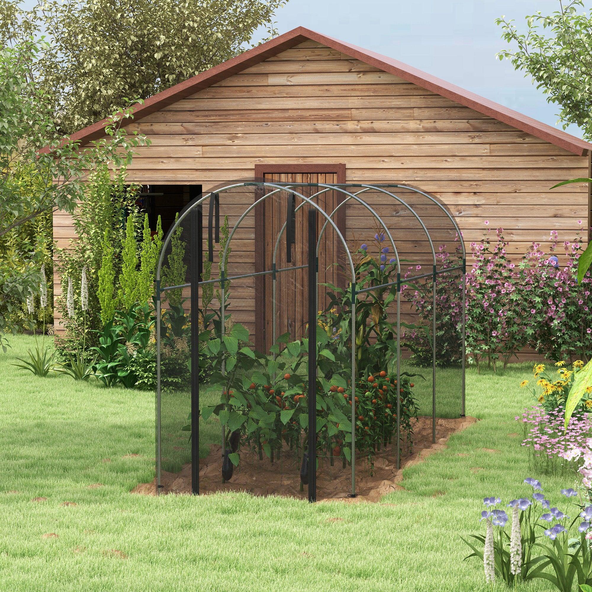 Galvanized Steel Crop Cage, Plant Protection Tent with Zippered Door, 4' x 12'