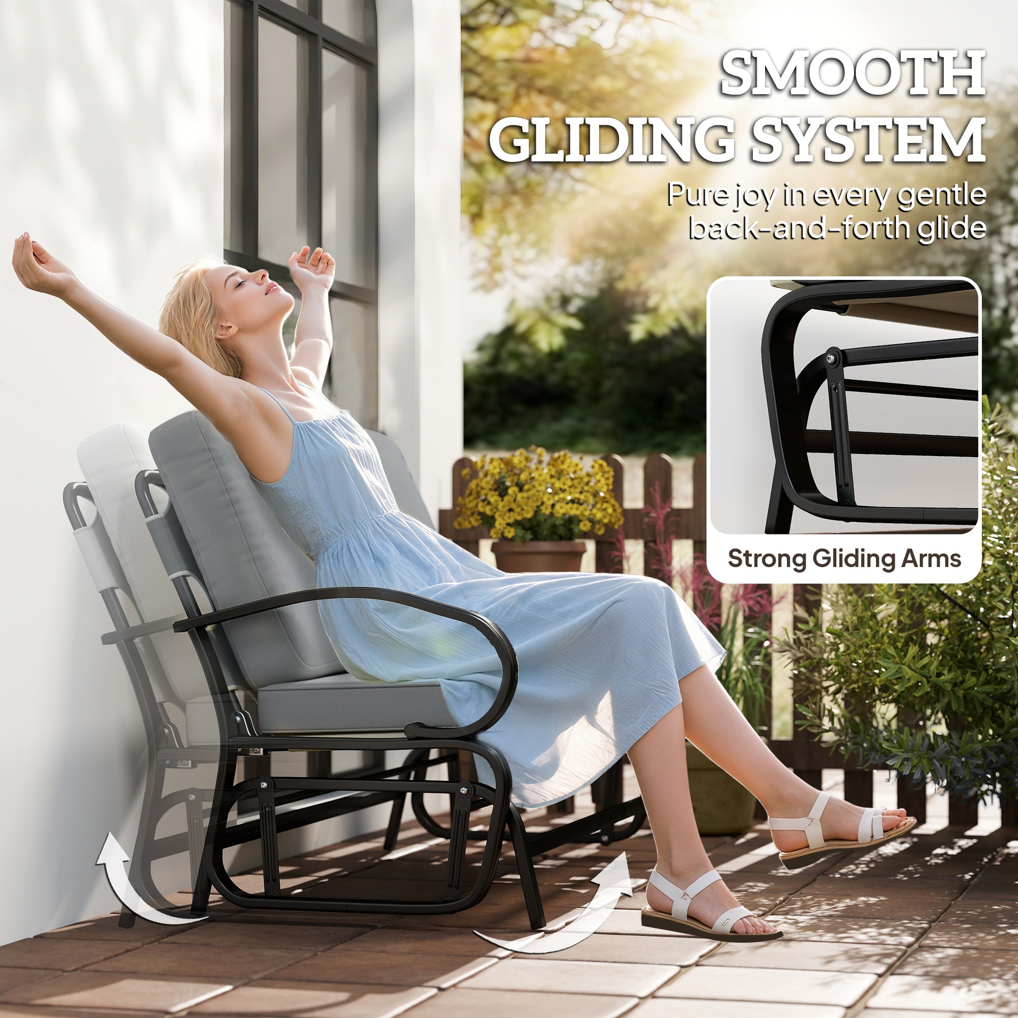 Outdoor Glider Bench, 2-Person Patio Rocker Loveseat with Tufted Cushions, Steel Frame for Porch, Garden Backyard