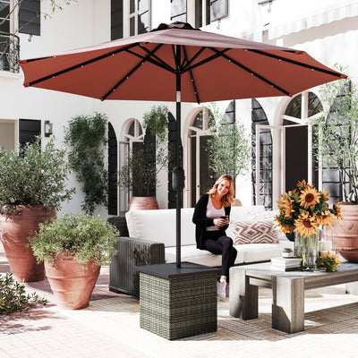 Wicker Side Table with 1.5" Umbrella Hole, Square Outdoor End Table with UV-Resistant Frame, Storage Space