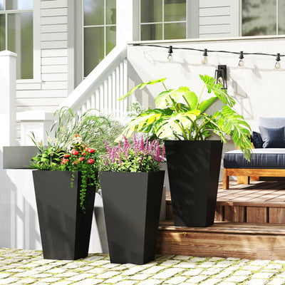 Tall Planters for Outdoor Plants Set of 3, 28 In Taper Planters with Drainage Holes, Indoor Grande Plant Pots, Front Porch Decor