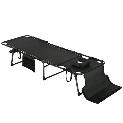 Folding Chaise Tanning Lounge Chair w/ 5-level Reclining Back, Reading Hole, Side Pocket, Headrest