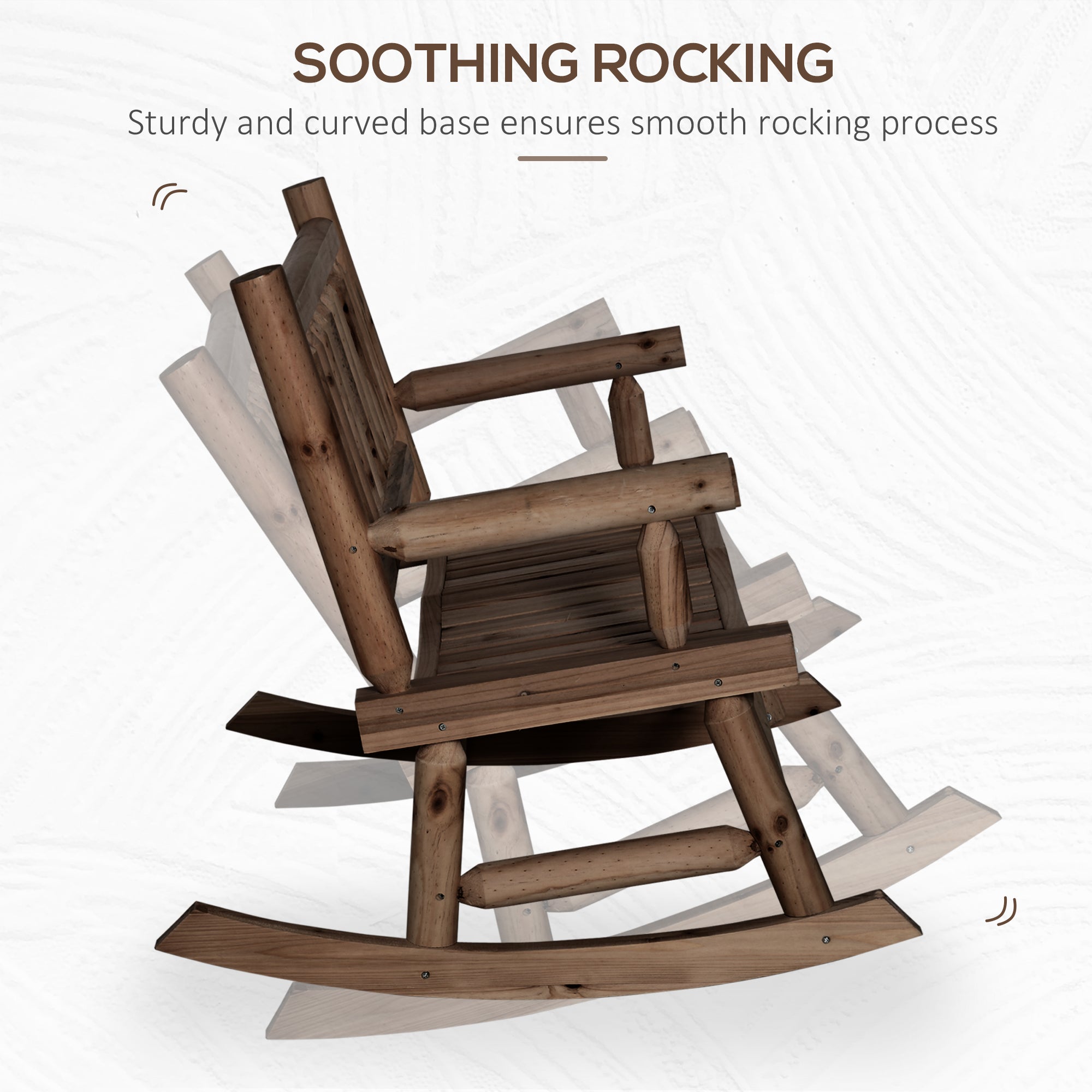 2-Person Wood Rocking Chair with Log Design, Heavy Duty Loveseat with Wide Curved Seats for Patio, Backyard, Garden
