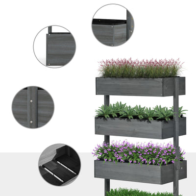 Outdoor Wooden Vertical Garden Planter, 4 Tier Planter Box, Self-Draining for Flowers, Vegetables, Herbs, Gray
