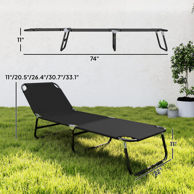 Folding Chaise Lounge Pool Chairs, Outdoor Sun Tanning Chairs with 5-Level Reclining Back, Steel Frame for Beach, Yard, Patio