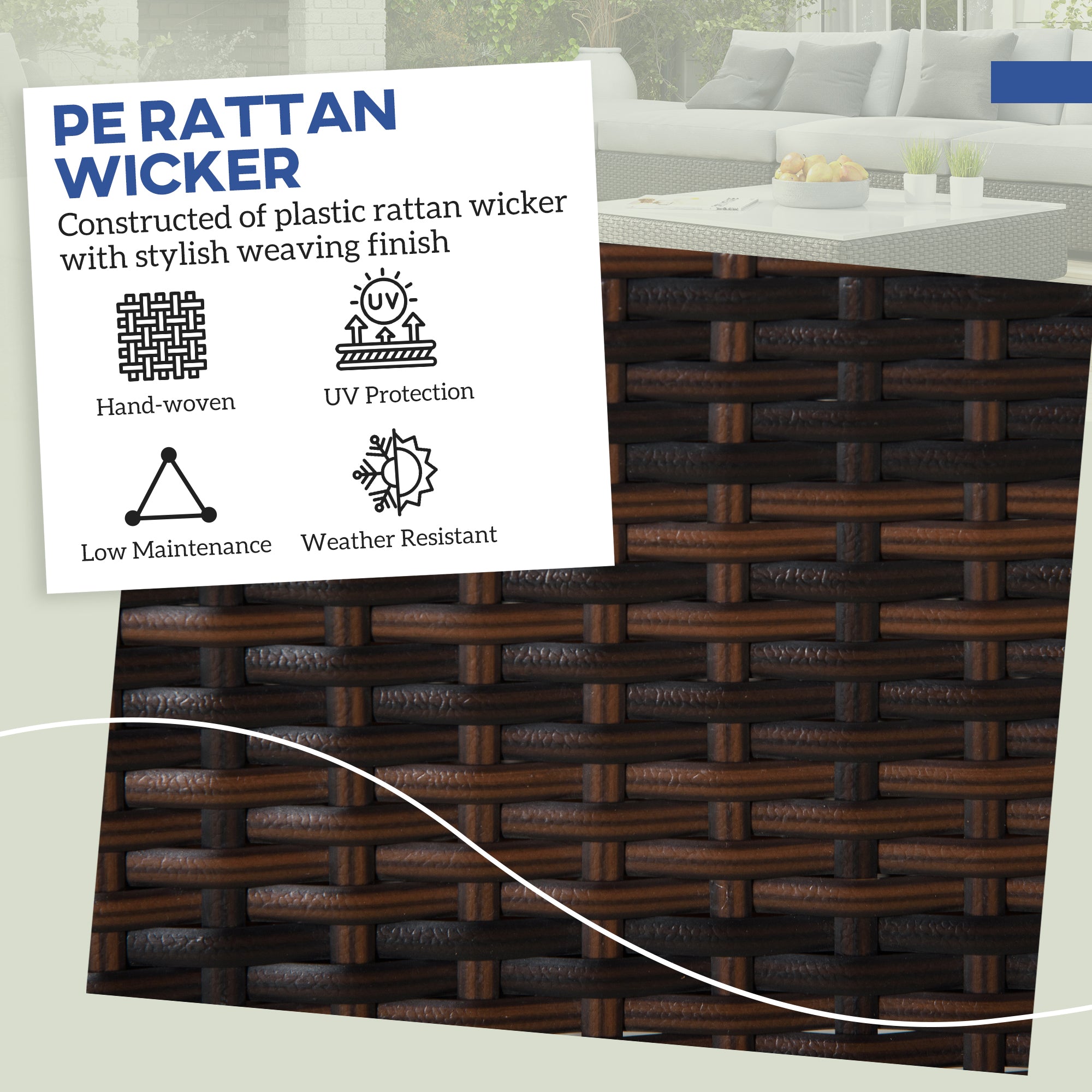 2 Piece Wicker Outdoor Ottomans with Cushions, Rattan Ottoman Footrest and Side Table for Patio, Yard, Poolside