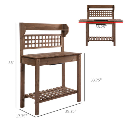 Outdoor Potting Bench Table, Wooden Workstation with Sliding Tabletop, Storage Shelf and Dry Sink, for Greenhouse, Garden, Patio