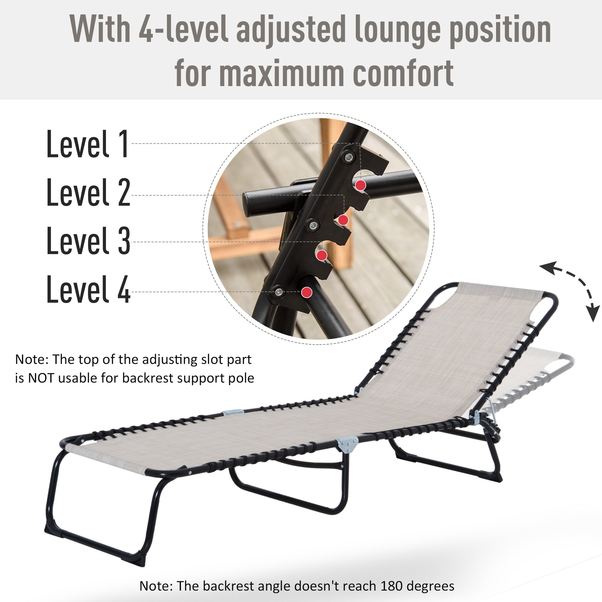 Foldable Chaise Lounge, 3-Position Reclining Back, Portable design and Breathable Mesh for Poolside, Camping, Hiking