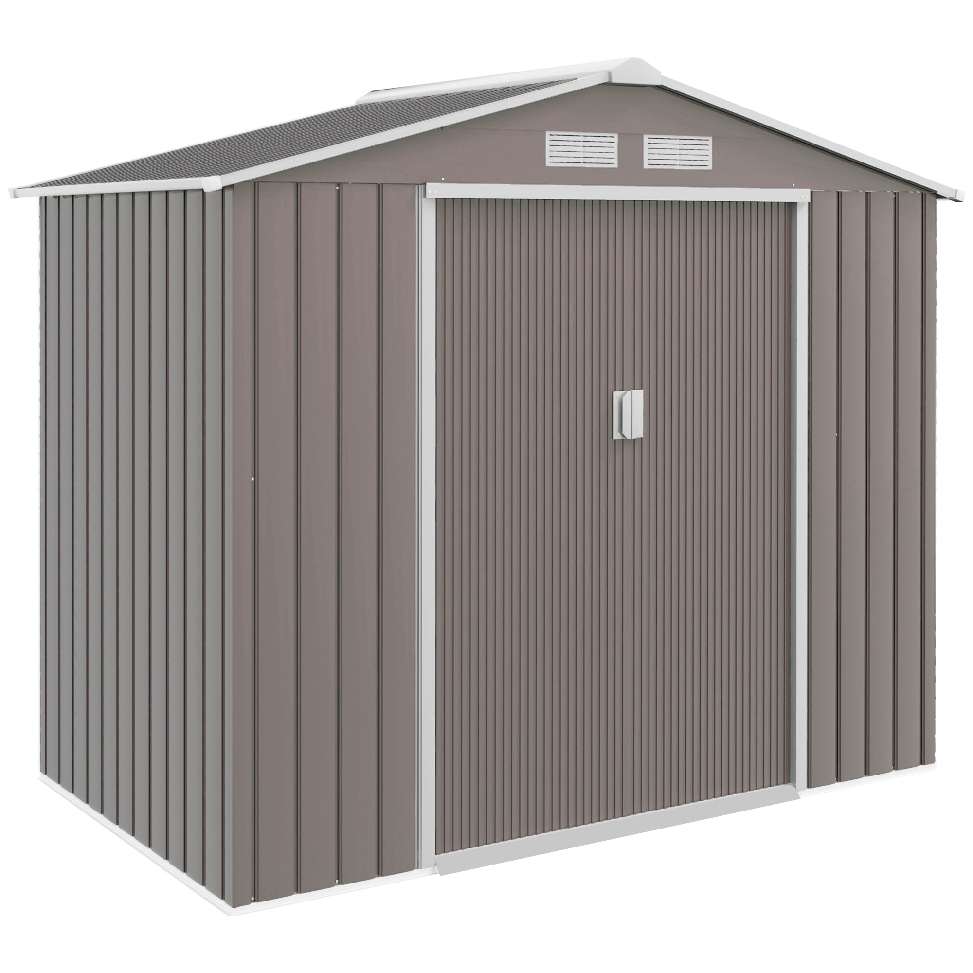 7' x 4' Outdoor Storage Shed, Garden Tool Metal Shed with Foundation Kit, Double Lockable Door, Air Vents and Sloping Roof, for Backyard, Patio, Lawn