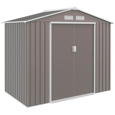 7' x 4' Outdoor Storage Shed, Garden Tool Metal Shed with Foundation Kit, Double Lockable Door, Air Vents and Sloping Roof, for Backyard, Patio, Lawn