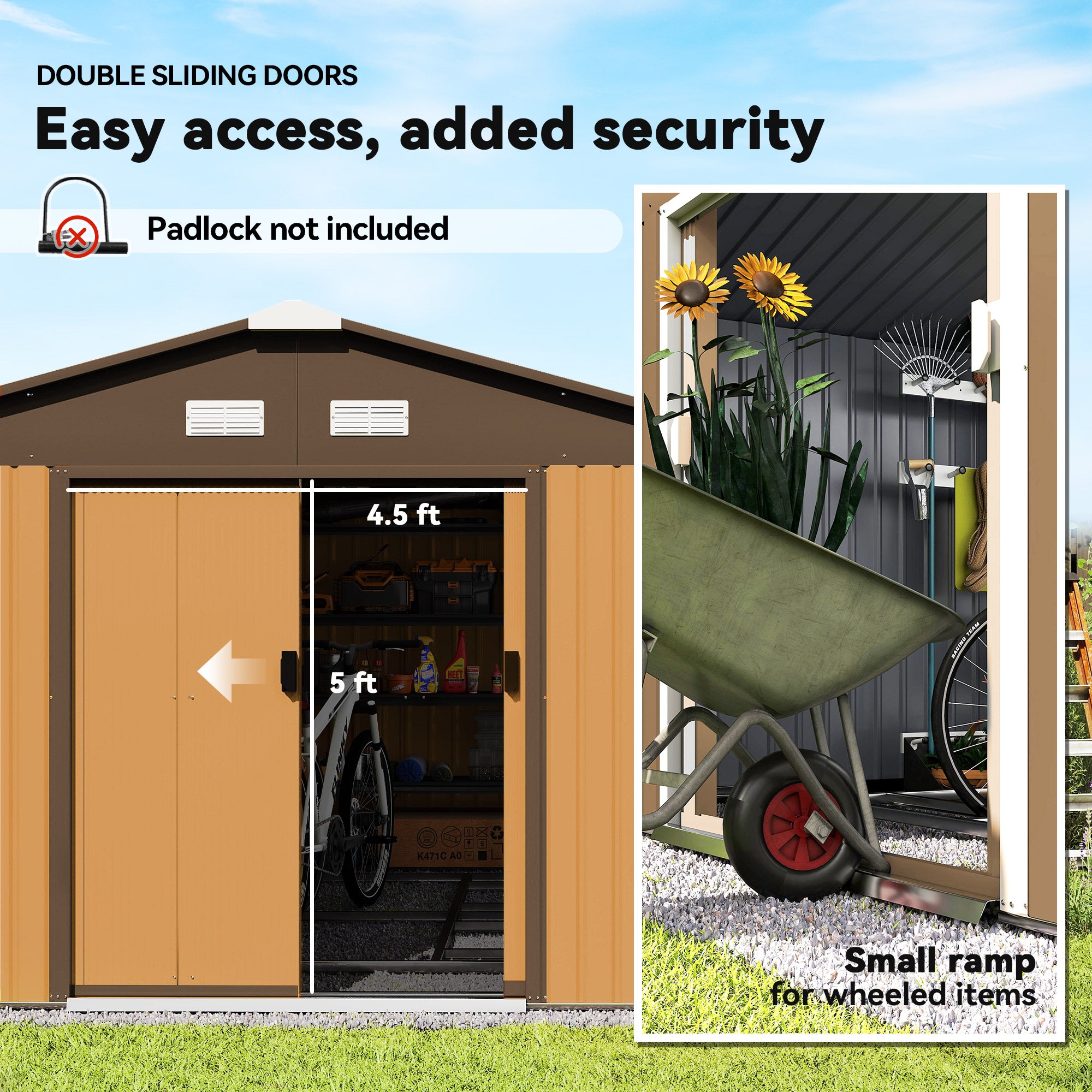 Garden Metal Shed, Storage Shed Utility Storage with Double Locking Doors for Bike, Yard Tools