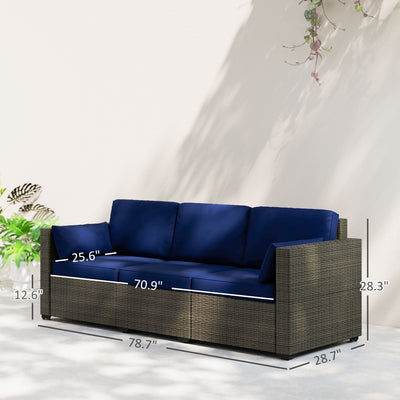 Patio Couch PE Wicker Deep Seating Outdoor Sofa with Removable Cushions, 3 Seater Rattan Sofa, Outdoor Furniture for Balcony, Deck, Garden and Poolside