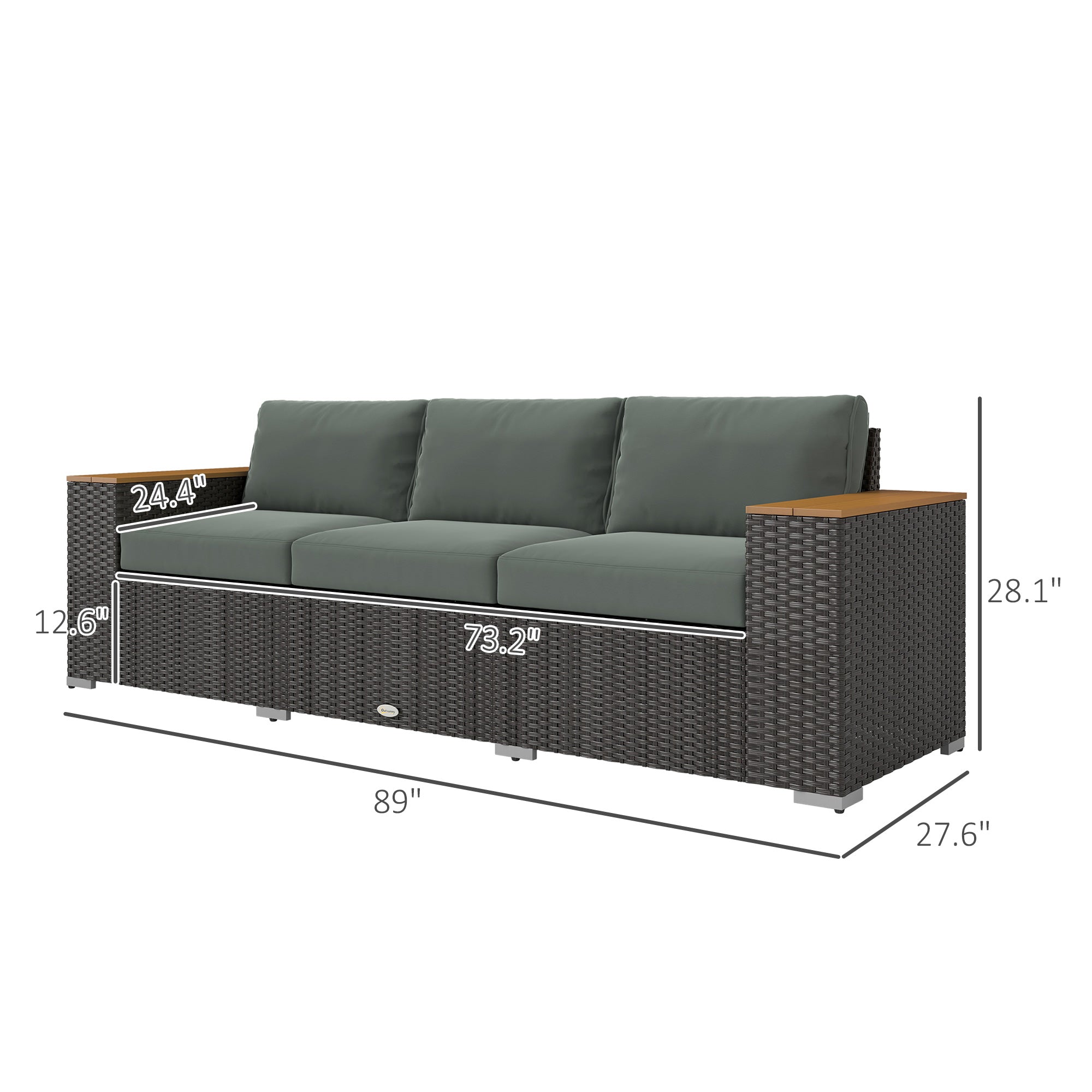 3-Seat Outdoor Patio Sofa, PE Wicker Outdoor Couch with  Extra Wide Deep Seat, Wide Armrests 4" Cushions