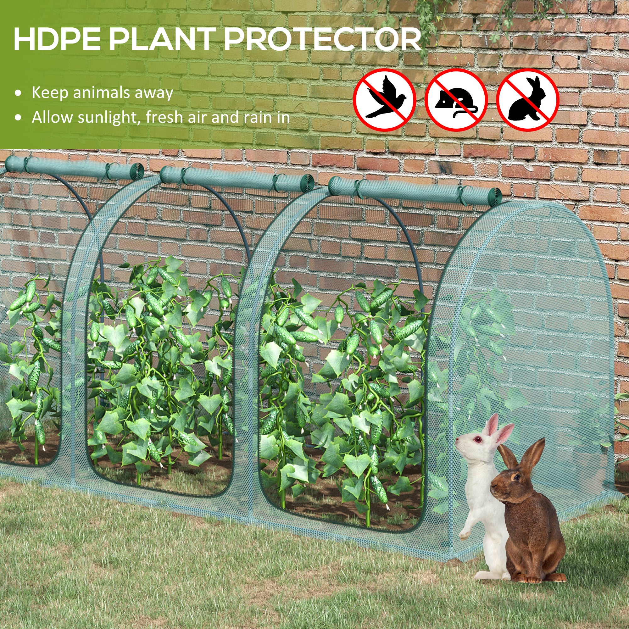 9' x 4' Crop Cage, Plant Protection Tent with Three Zippered Doors, Steel Frame, Storage Bag and 4 Ground Stakes, for Garden, Yard, Lawn