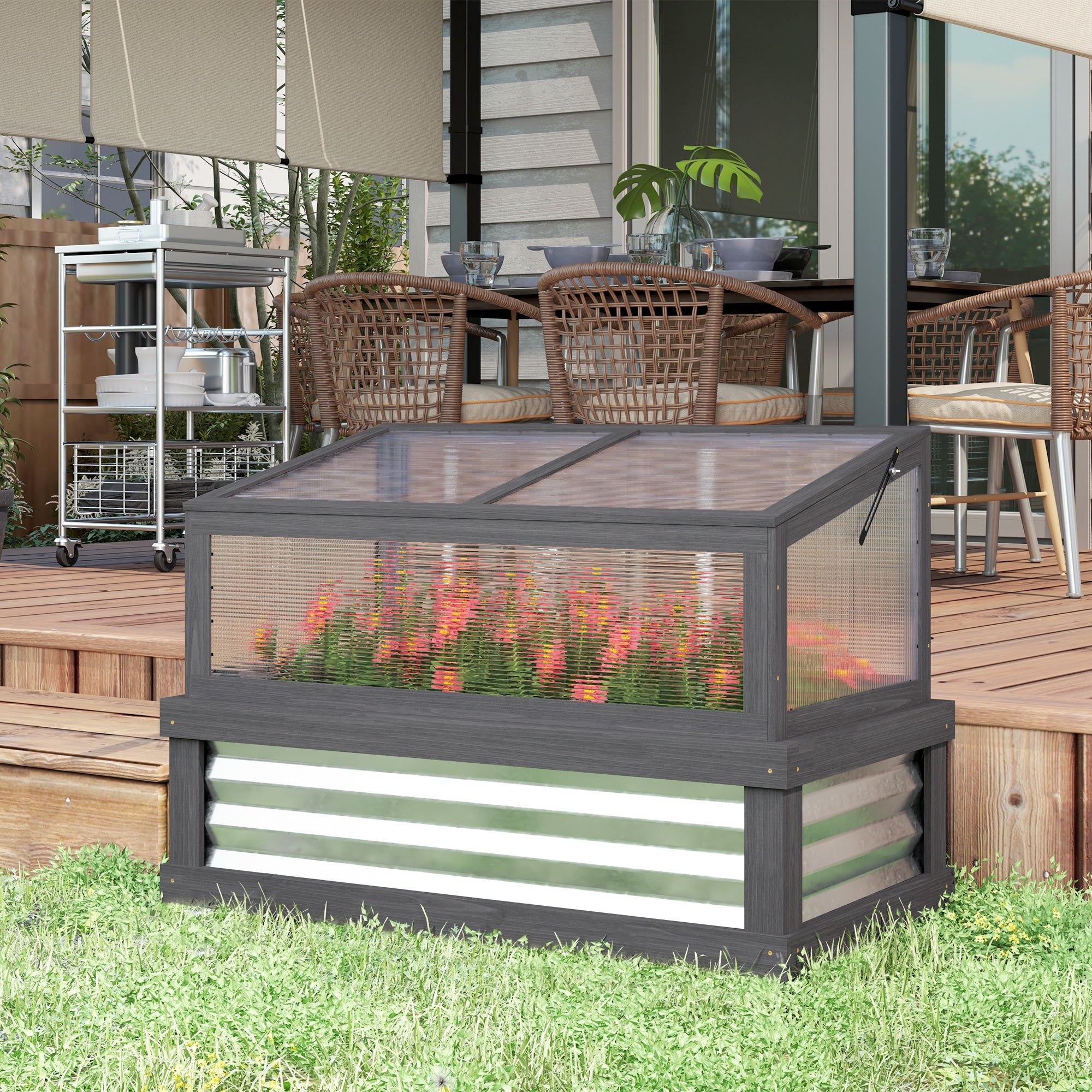 Raised Garden Flower Bed Kit with Lean-to Greenhouse, Wooden Cold Frame Planter, 41" x 22.5" x 28.25"