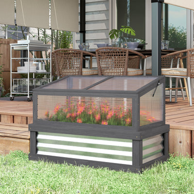 Raised Garden Flower Bed Kit with Lean-to Greenhouse, Wooden Cold Frame Planter, 41" x 22.5" x 28.25"