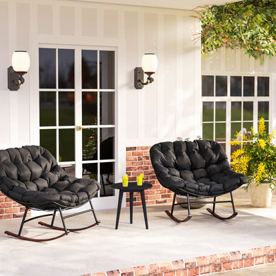 Outdoor Rocking Chair Patio Set of 2, Oversized Rocking Papasan Chairs with Cushions for Garden Porch, 265 lbs.
