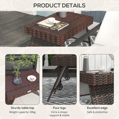 Folding Rattan Side Table, Outdoor End Table, Hand Woven PE Rattan Coffee Table for Balcony, Backyard, Garden, Lawn, Courtyard, Brown, 23.5" x 16.25" x 16.25"