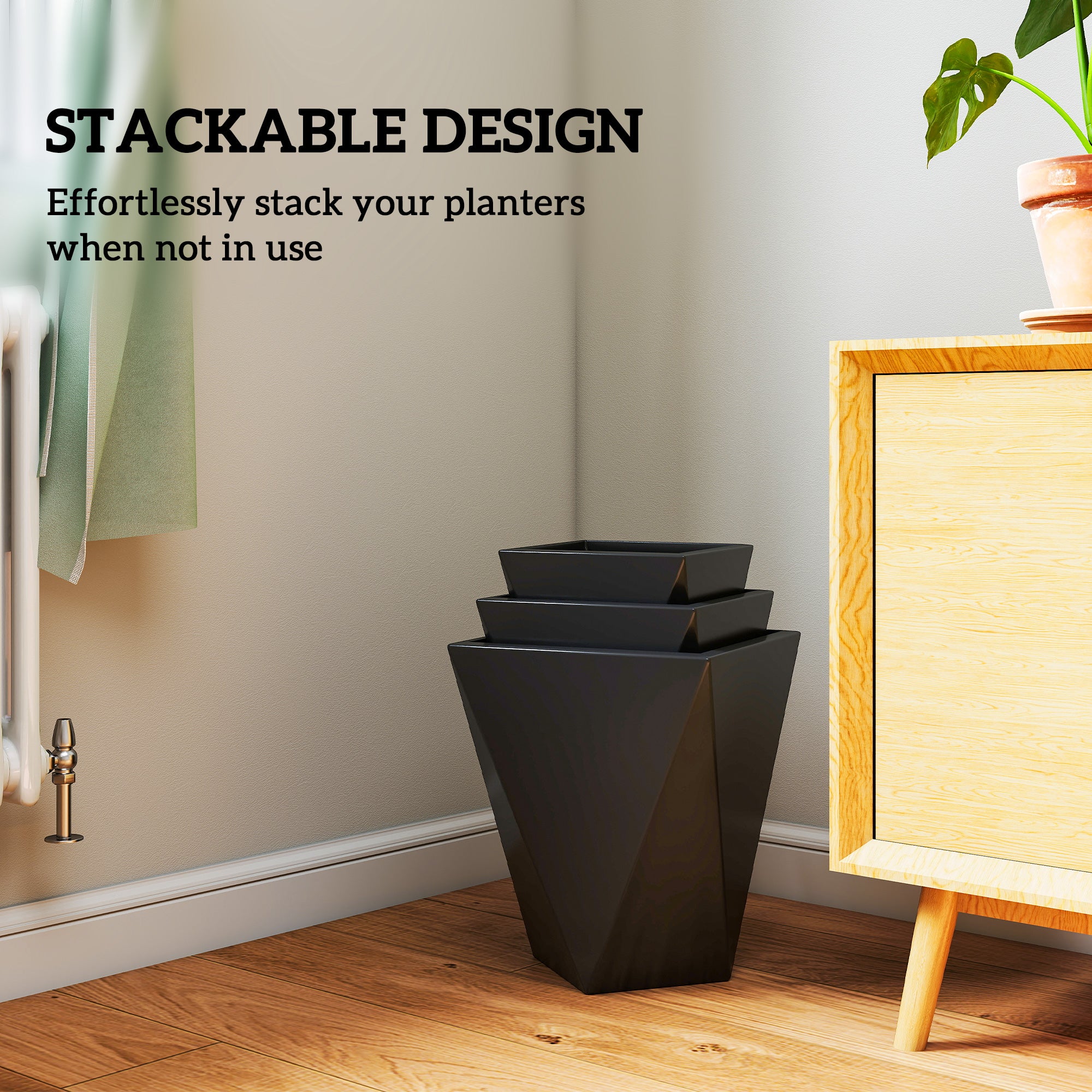 Indoor Outdoor Planters Set of 3 MgO Tall Planters Stackable Flower Pots with Drainage Holes for Garden, Balcony