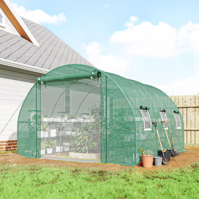 10'x11'x6' Walk-in Tunnel Greenhouse with Shelves, Mesh Door and Windows, Hoop House Greenhouse with PE Cover