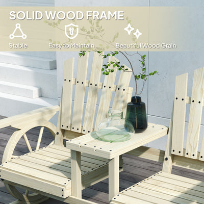 2-Seat Wooden Garden Bench with Table, Umbrella Hole, High Backrest, Armrests for Backyard, Patio, Garden, Natural Wood