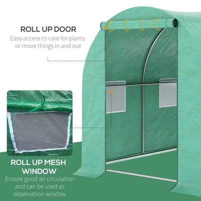 15' x 7' x 6.5' Walk-in Tunnel Hoop Greenhouse, Green House for Outside with PE Cover, Steel Frame, Roll-Up Zipper Door & Windows for Flowers, Vegetables, Tropical Plants, Green