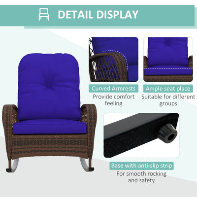 Rattan Porch Rocker w/ Plush Cushion, Dark Blue